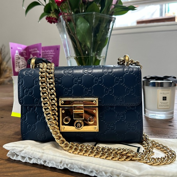 GUCCI Guccissima Small Padlock Shoulder Bag Blue Agata - Picture 2 of 5